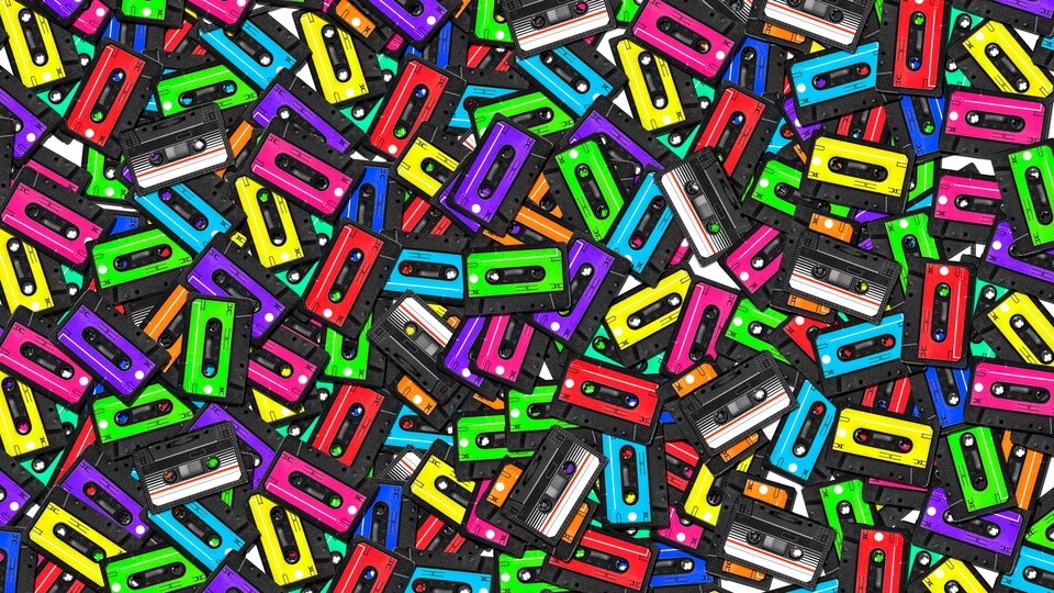 Tapisserie colorée de nombreuses cassettes