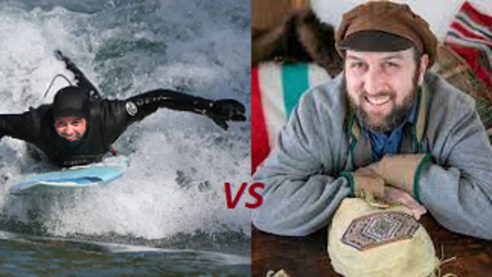Le surfeur de rivière albertain David Rousseau et le voyageurs manitobai Rob Malo.