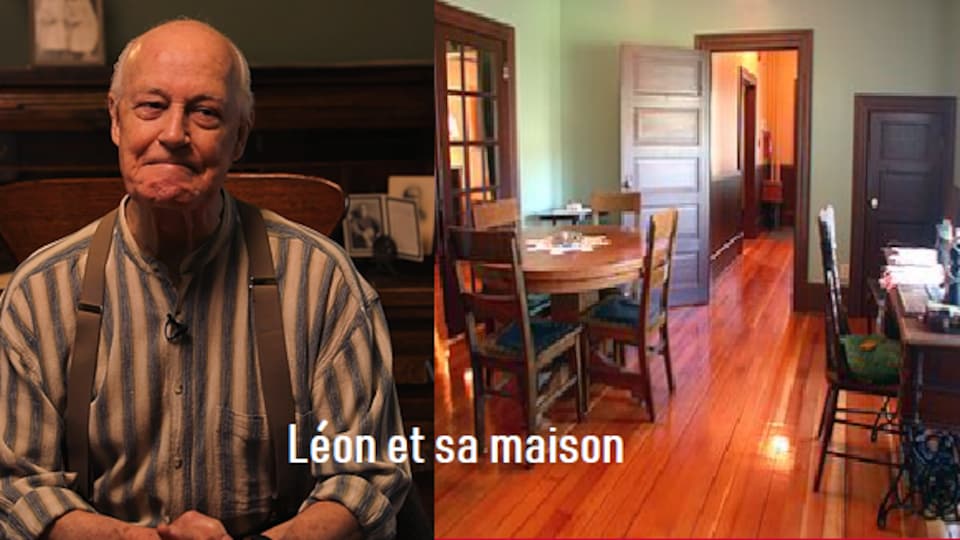 L'acteur du monologue 'Léon et sa maison' Alphonse Tétrault dans la maison Gabrielle Roy.