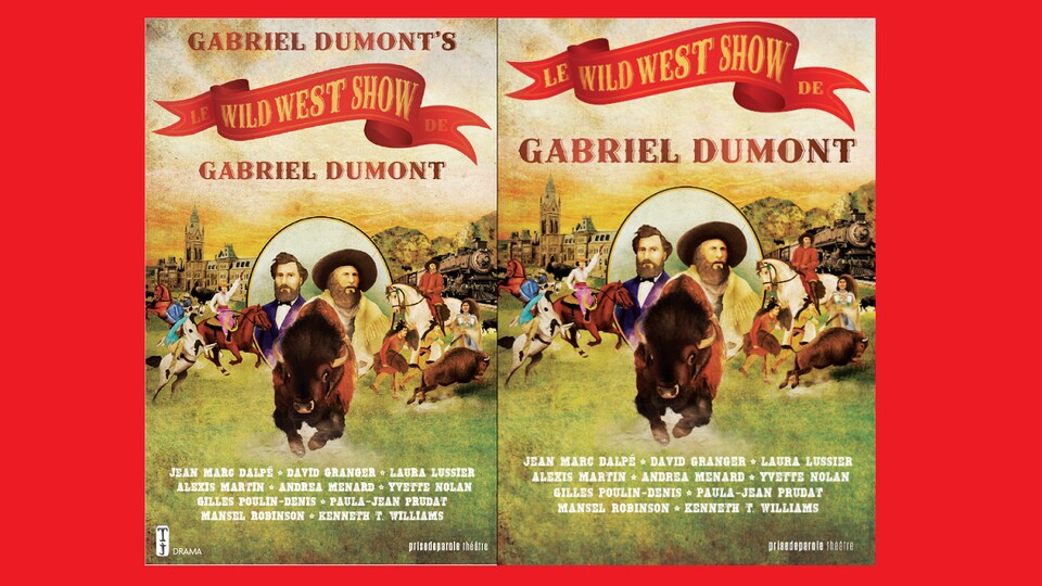 Les couvertures des éditions françaises et anglaises du 'Wild West Show de Gabriel Dumont'.