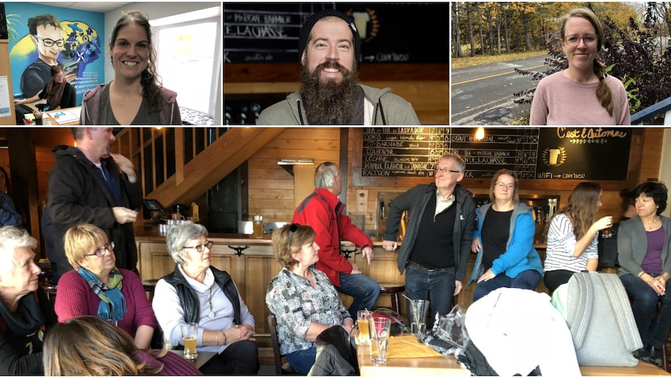 Montage de photos avec des visages et un aperçu de la microbrasserie
