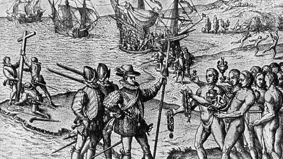 L'arrivée de Christophe Collomb sur l'île de Watling, en 1492.