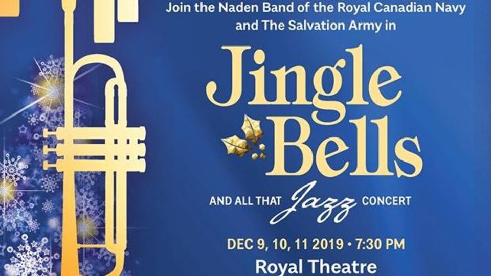 Affiche bleu qui annonce le concert de Noël du Naden Band de l'année 2019 au Royal Theatre le 9 et 10 décembre 2019.