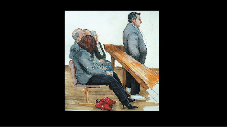 Un croquis de la dessinatrice judiciaire Felicity Don.
