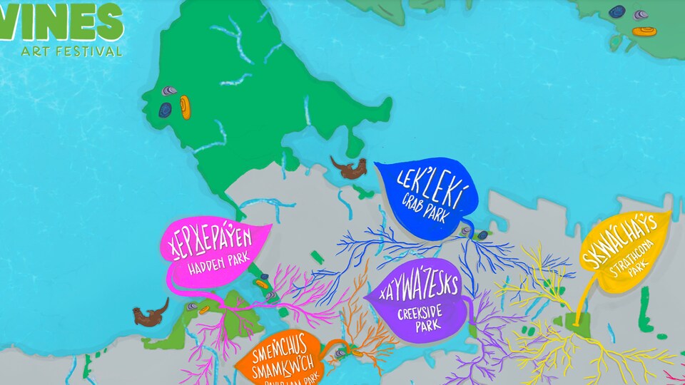 La carte des lieux ou se déroule le Vines Art Festival à Vancouver.