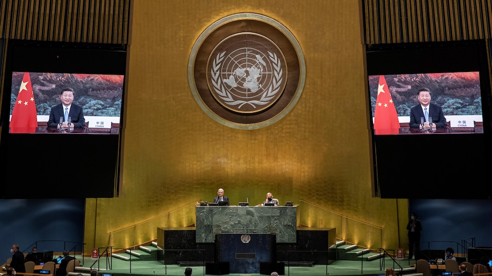 Le président chinois Xi Jinping  s'adresse à l'Assemblée générale de l'ONU par visioconférence.