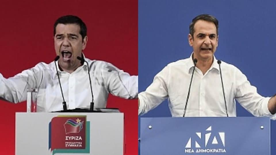 Le Premier ministre grec Alexis Tsipras (G) affronte le chef du parti de la Nouvelle Démocratie Kyriakos Mitsotakis (D) dans le cadre des élections générales en Grèce.