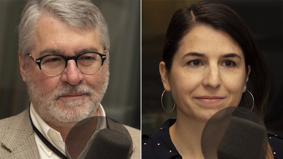 Jacques Beauchemin et Valérie-Anne Mahéo en entrevue à la Maison de Radio-Canada, à Montréal, le 7 octobre 2018.