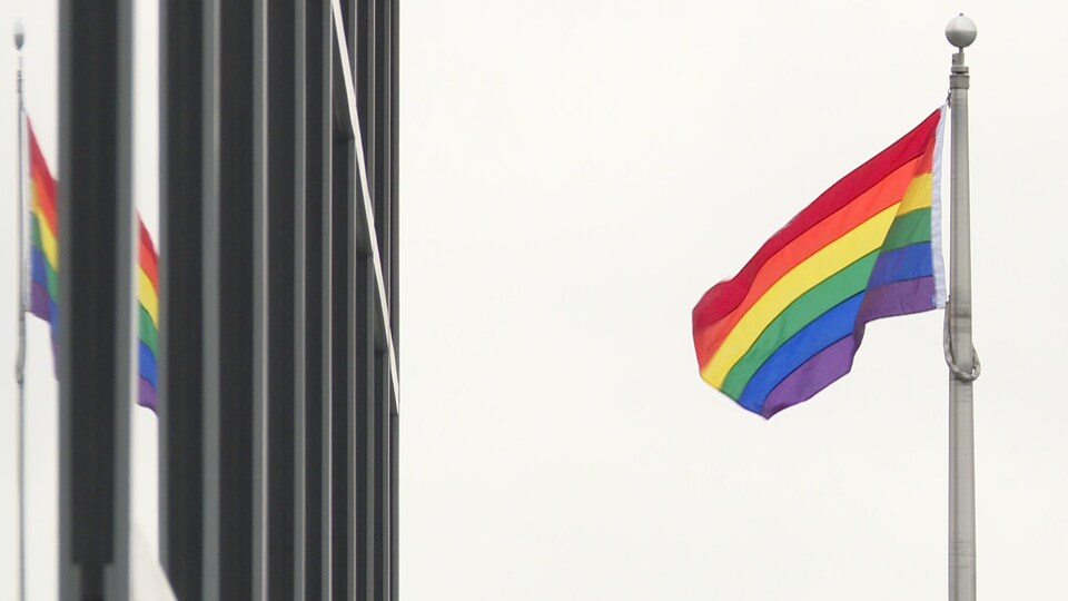 Un drapeau de la fierté flottant dans l'air.