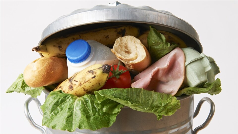 Une poubelle remplie d'aliments encore frais.