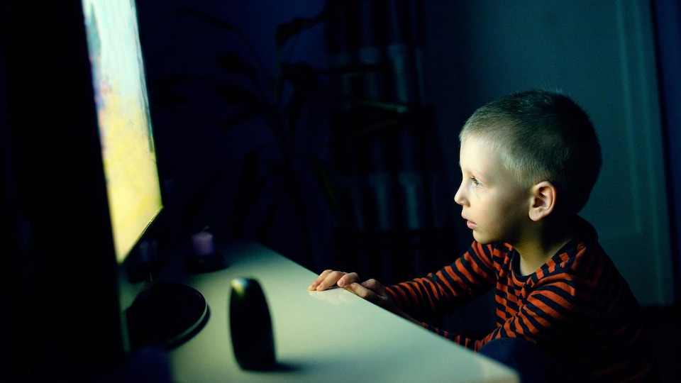 Un enfant devant un écran d'ordinateur.