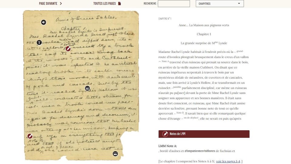 A screenshot of the website showing the manuscript and the French translation.