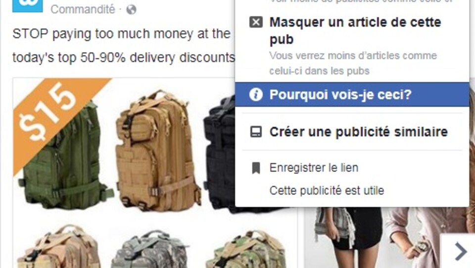Une publicité sur le réseau social Facebook.