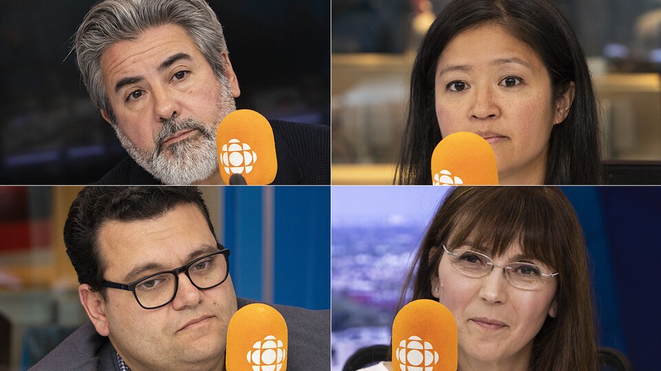 Pablo Rodriguez, Chu Ahn Pham, Ilario Maiolo et Lizabel Nitoi au micro d'Alain Gravel.