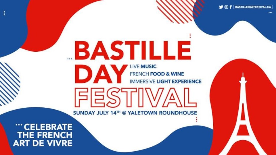 L'invitation précise que les festivités du 14 juillet auront lieu le dimanche 14 juillet au centre Roundhouse de Vancouver.