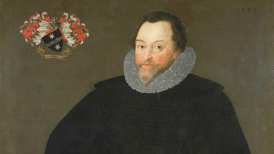 Un tableau d'un homme à barbe et moustache avec un col propre au 16e siècle.