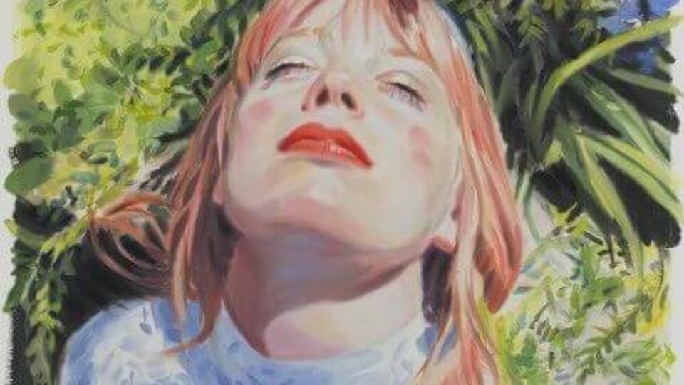 Couverture de son nouvel album Are you in love. Le visage les yeux fermés de Basia Bulat avec des traits de dessin numérique.