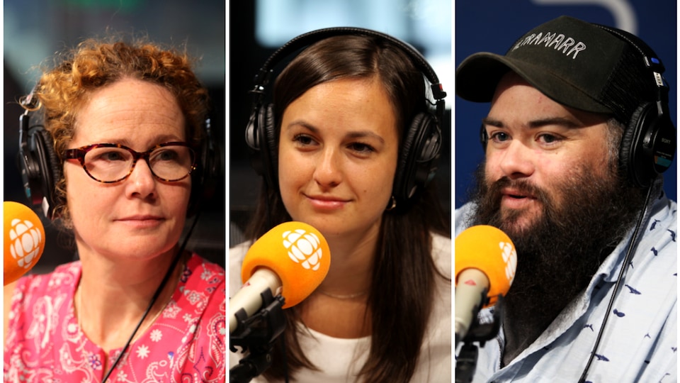 Hélène Baribeau, Charlélie Blais-Pouliot et Mikaël Bergeron, en studio