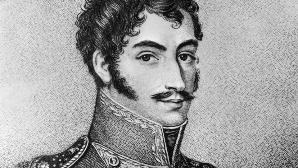 Gravure d'un portrait du révolutionnaire Simon Bolivar. 