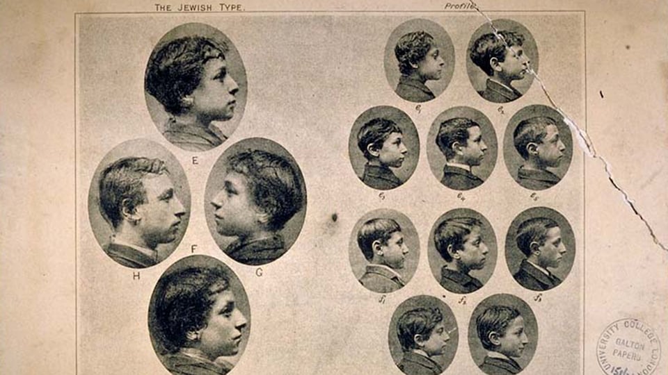 Illustration de physionomies juives tirée d'un article de Francis Galton publié dans <em>The Photographic News</em>, en 1885