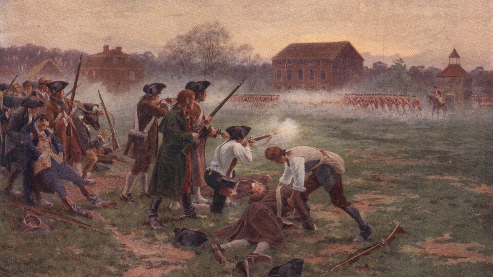 Peinture illustrant la bataille de Lexington, en avril 1775.