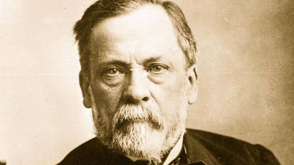 Louis Pasteur est assis, les mains croisées.