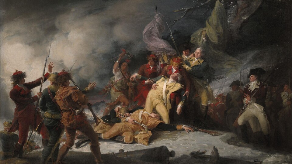 Toile intitulée La mort du général Montgomery à la bataille de Québec, le 31 décembre 1775, réalisée en 1786.