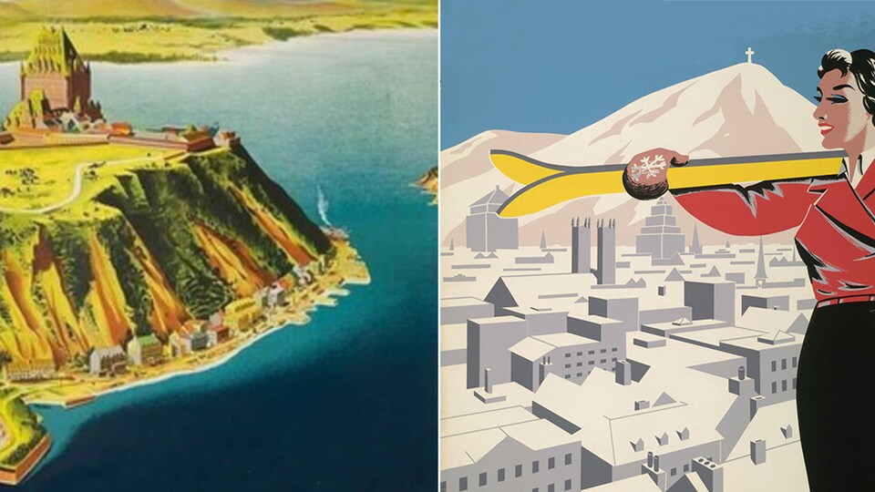 Le cap Diamant où se trouve le château Frontenac, à Québec, et une vue de Montréal au pied du mont Royal.