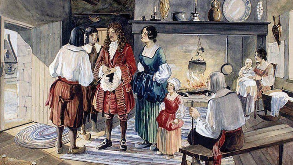 Peinture représentant Jean Talon visitant les colons.