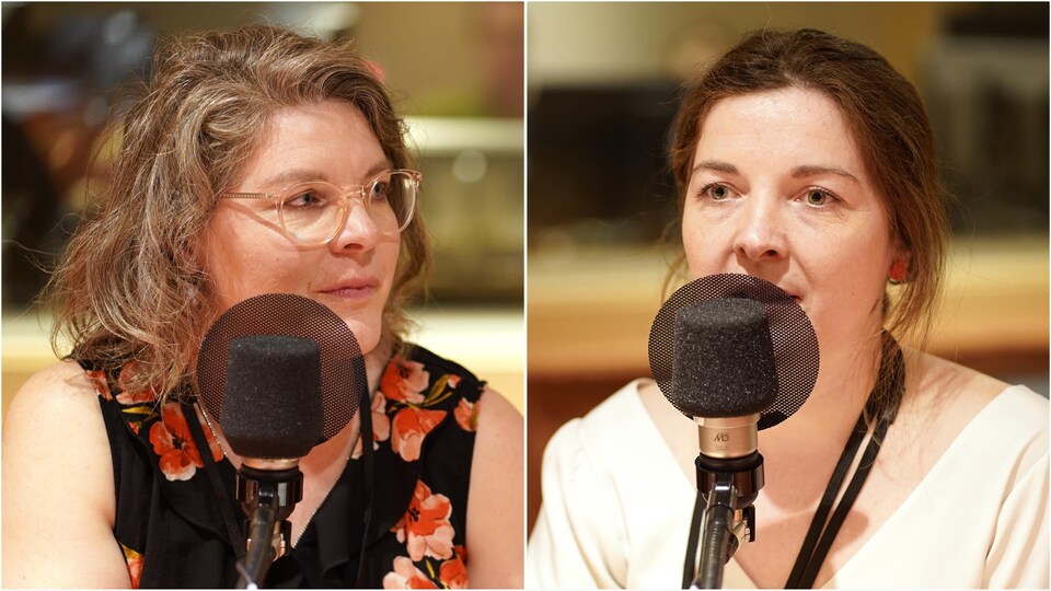 Les sœurs Irène et Marielle Lumineau au micro de Catherine Perrin. 