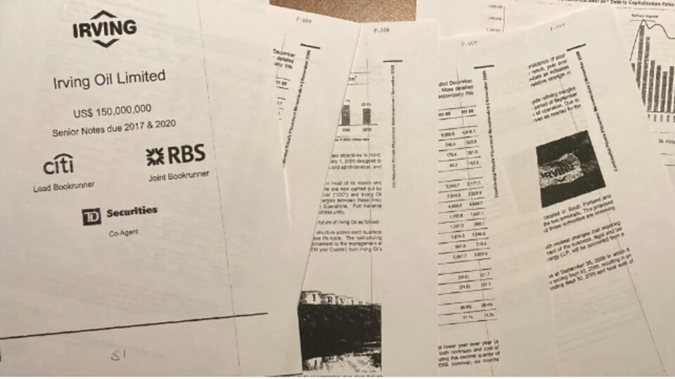 Un mémorandum de placement privé confidentiel contient cinq ans de données financières sur la performance d'Irving Oil.