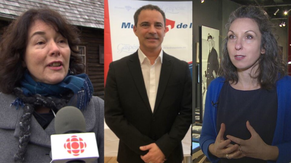 Johane Bergeron (Directrice générale du Musée régional de la Côte-Nord), Martin Roussy (Directeur générale du Musée de la Gaspésie) et Mélanie Girard (Directrice générale du Musée du Bas-Saint-Laurent)