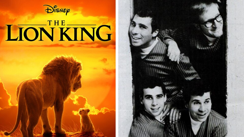 Affiche du film de 2019 Le roi lion (à la gauche) et une affiche publicitaire du groupe The Tokens pour leur chanson Portrait Of My Love.
