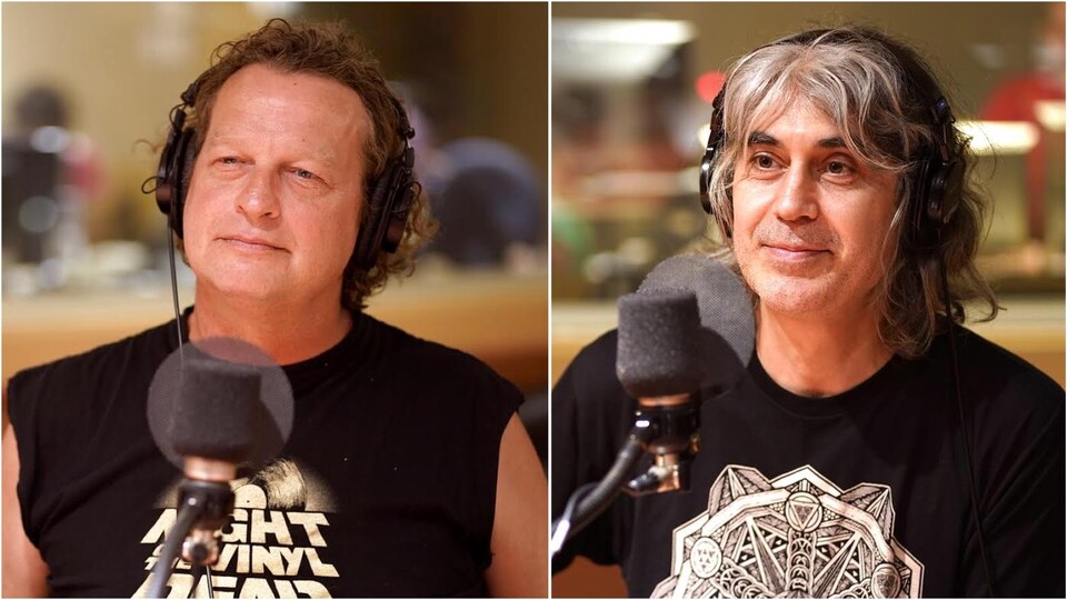 Le chanteur Denis Bélanger et le batteur Michel Langevin, du groupe Voivod.