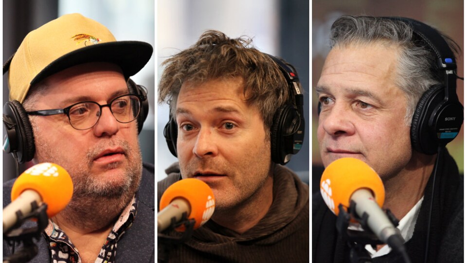 Louis Champagne, Stéphane Archambault et Bernard Fortin, en studio