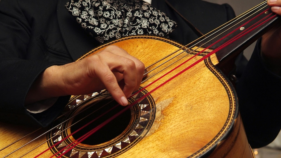 Un musicien mariachi joue d'un instrument.