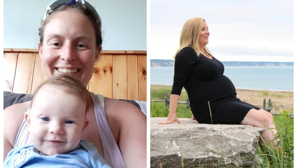 De gauche à droite : Geneviève Paquet avec sa fille, Juliette et Isabelle Francoeur enceinte de sa fille Alice.