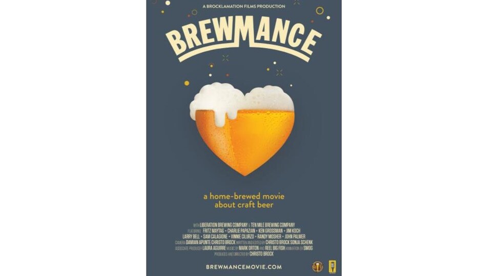 L'affiche représente un bock de bière en forme de cœur avec un dessus de mousse.