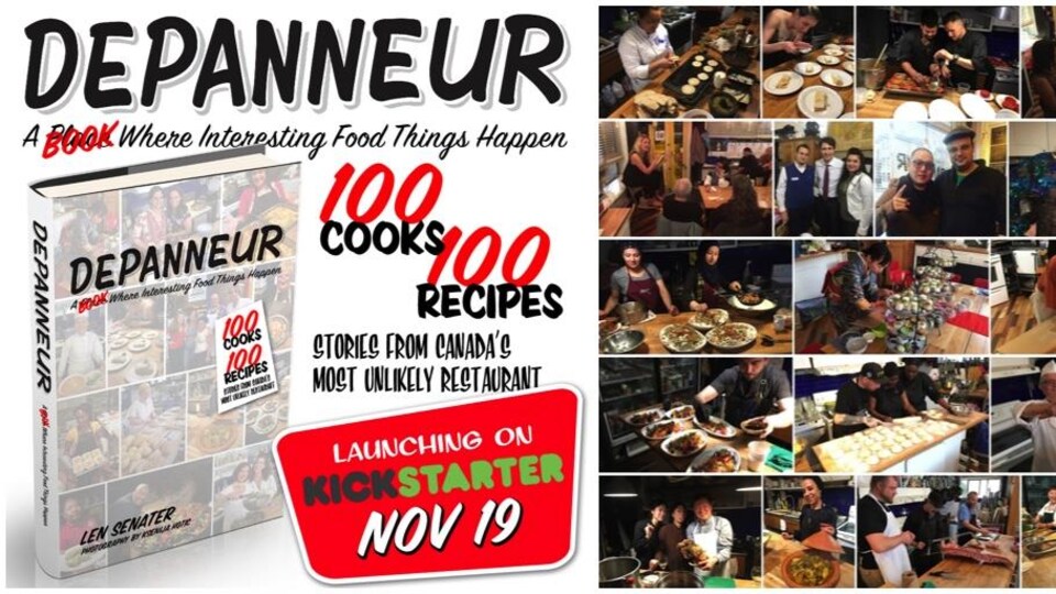 Montage d'images du Dépanneur annonçant la campagne de sociofinancement pour la publication d'un livre de recettes.
