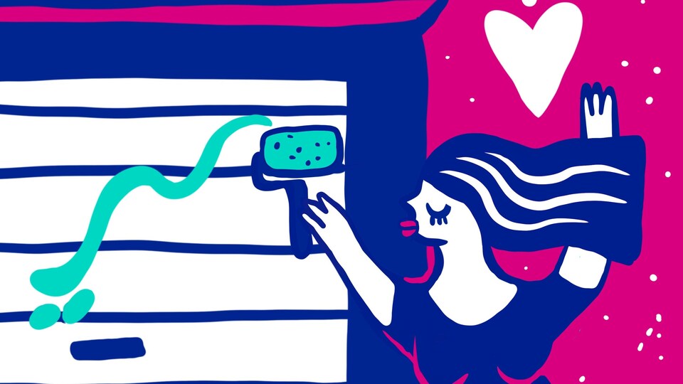 Illustration d'une femme qui peinture sur une porte de garage.