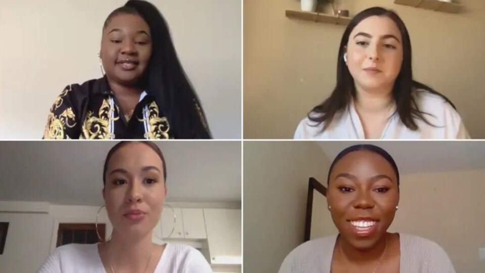 Tiffany Mongu,Sara Jabakhanji, Breanna Xavier-Carter et Rosemary Akpan sur un écran
