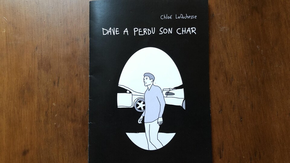Page couverture du zine « Dave a perdu son char »; dessin d'un homme qui cherche sa voiture