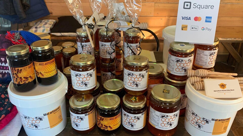 Several jars of handmade honey.