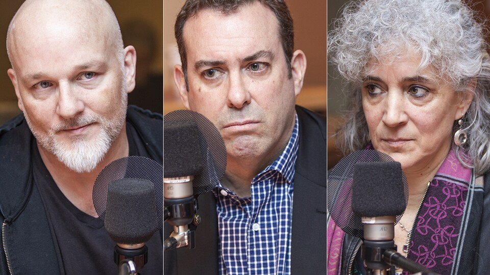 François Audet, Stéphane Handfield et Anne-Marie Bellemare au micro de Catherine Perrin.