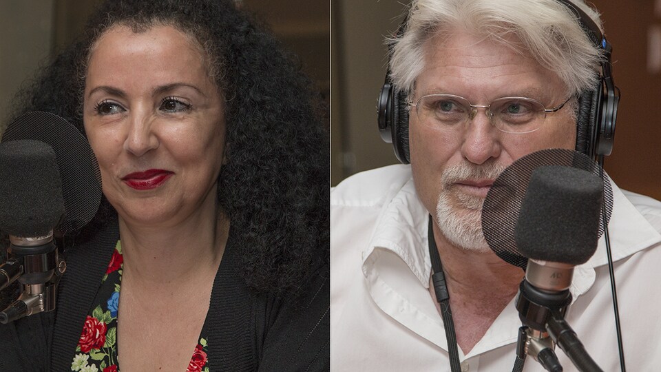Rachida Azdouz et Jean Barbe au micro de Stéphan Bureau.