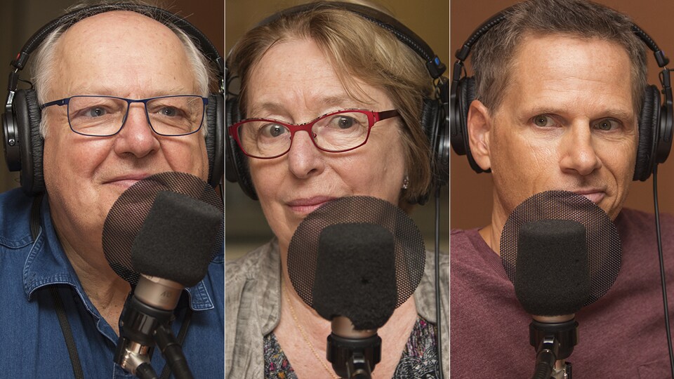 Vincent Bilodeau, Marie-Ginette Guay et François Morency au micro de Catherine Perrin.