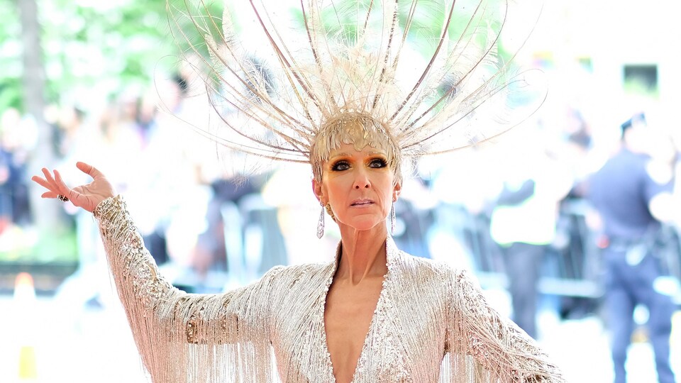Céline Dion montre son costume extravagant lors du gala du Met, en mai 2019.