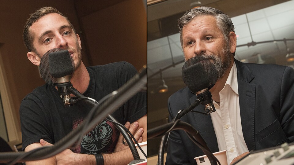 Cédric Chabuel et Stéphane Berthomet au micro de Catherine Perrin