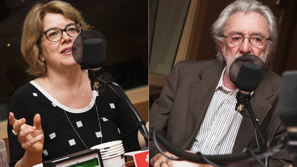 Chrystine Brouillet et Hubert Van Gijseghem au micro de Catherine Perrin
