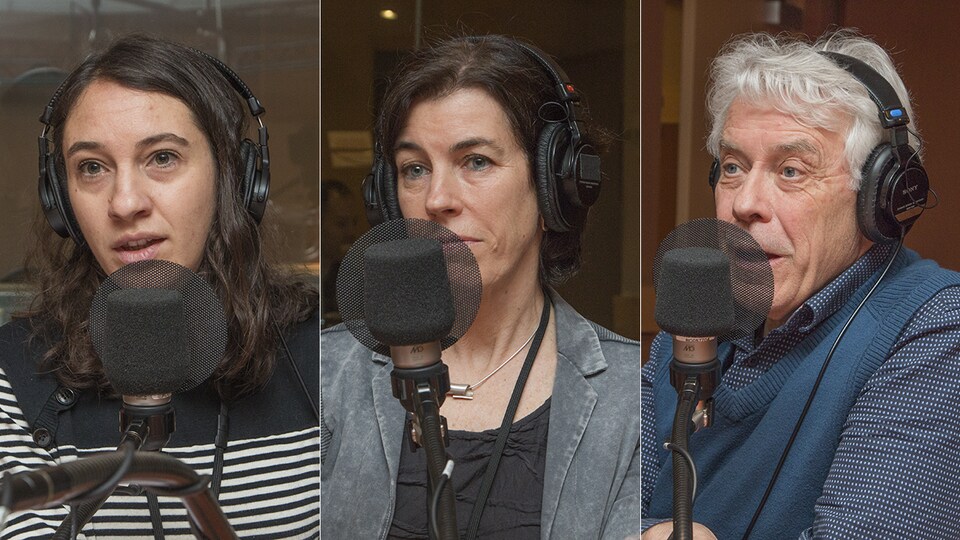 Marine Corniou, Suzanne Lareau et Yves Desautels au micro de Catherine Perrin
